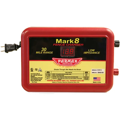 Mark 8 Electric Fence Charger, 30-Mile, Low Impedance, Plug-In, 110-120-Volt