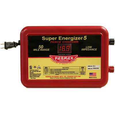 Super Energizer 5 Electric Fence Charger, 50-Mile, Low Impedance, Plug-In, 110-120-Volt