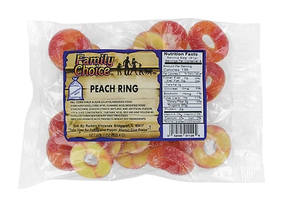 Family Choice 1129 Peach Rings Gummi Candy, 8 Oz