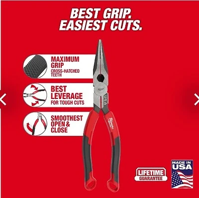 Milwaukee MT555 8 In. Long Nose Pliers, Comfort Grip, USA Made