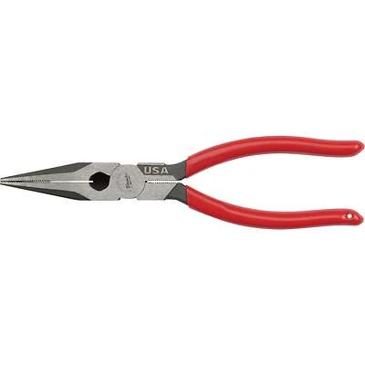 Milwaukee 8 In. Long Nose Pliers, Dipped Grip, Reaming Head, Fish Tape Puller