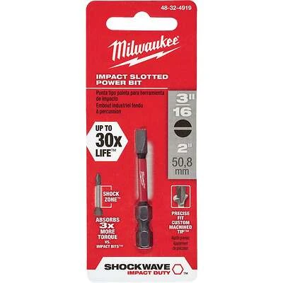 Shockwave 3/16 In. Slotted 2 In. Power Impact Screwdriver Bit - Model 48-32-4919