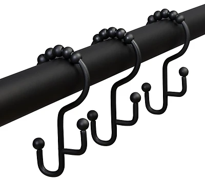 Matte Black Double Roller Shower Curtain Hooks - 12 Count
