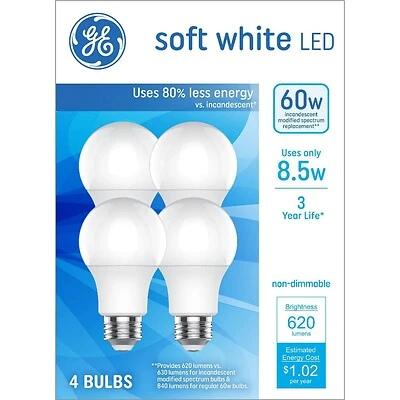 GE 93131063 LED Light Bulb, General-Purpose, A19 Lamp, 60 W Equivalent, E26 Medium Lamp Base, Non-Dimmable