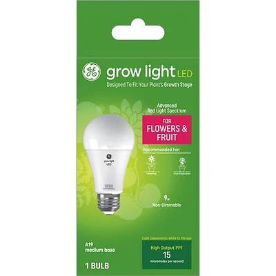 GE LED Horticultural Grow Light Bulb, A19 Shape, 1.9 Watt, Medium Base