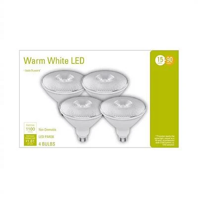 GE LED Floodlight Bulbs, PAR38, Warm White, 1200 Lumens, 15W, 4-Pk.