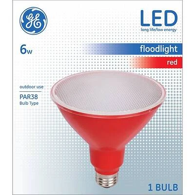 GE 93100880 LED Floodlight Bulb, PAR38, Red, 6 Watt