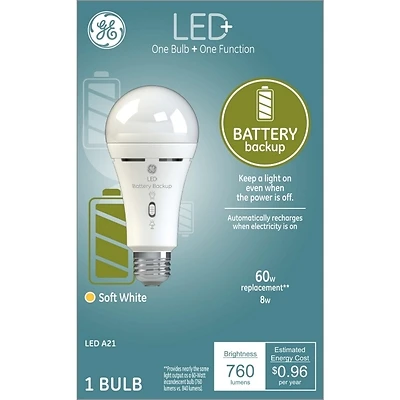 GE Industrial Solutions 93099986 LED Bulb, General Purpose, A21 Lamp, 60 W Equivalent, E26 Lamp Base, Frosted
