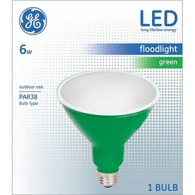 GE LED Floodlight Bulb, PAR38, Green, Medium Base, 6 Watt