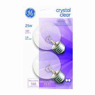 GE 31106 Incandescent Bulb, 25 W, G16.5 Lamp, E26 Medium Lamp Base, 160 Lumens, 2500 K Color Temp
