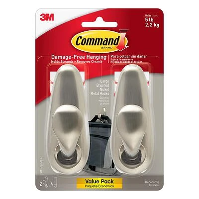 Command Forever Classic Series FC13-BN-2ES Large Decorative Hook, Metal, Brushed Nickel, 5 lb