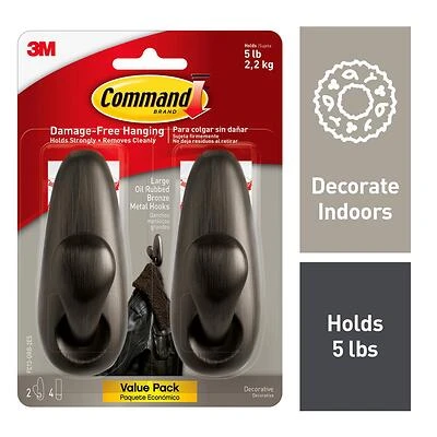 Command Forever Classic Series FC13-ORB-2ES Large Decorative Hook, Metal, Oil-Rubbed Bronze, 5 lb