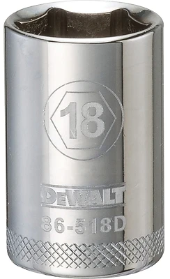 DeWalt DWMT86518OSP Metric Shallow Socket, 6-Point, 1/2 In. Drive, 18mm