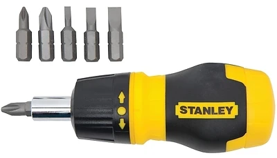 Multi-bit Stubby Ratcheting Screwdriver With 6 Chrome Vanadium Bits
