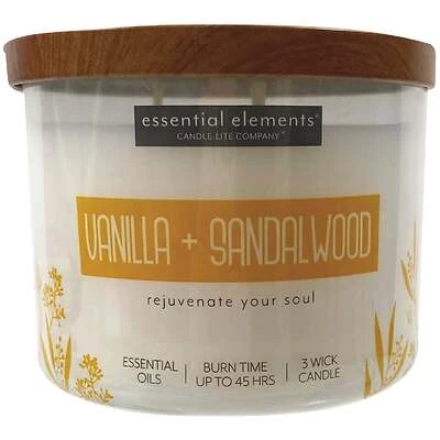 Essential Elements 3-Wick Jar Candle, Vanilla & Sandalwood, 14.75-oz.