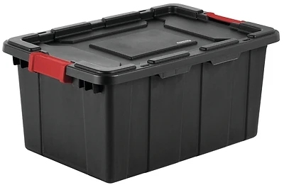 Sterilite 14649006 Industrial Tote, 15-Gallon, Black with Yellow Latches