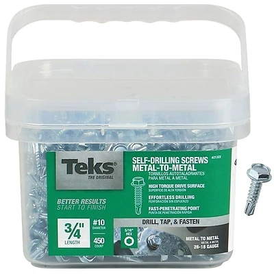 Self-Tapping Screws, Metal To Metal, Hex Head, Drill Point, #10-15 x 3/4 In., 450-Pk.