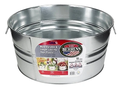 Behrens 1GS Wash Tub, Galvanized Steel, Round, 11-Gallon