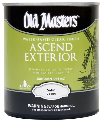 Old Masters 71104 Ascend Exterior Water-Based Satin Clear Finish, 1-Qt.