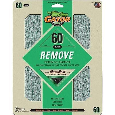 Sandpaper, 60-Grit, 9 x 11 In., 3-Ct.