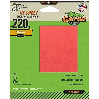 Gator 220-Grit Stick-On Sanding Sheets, 4-1/2 In., 5-Pk.
