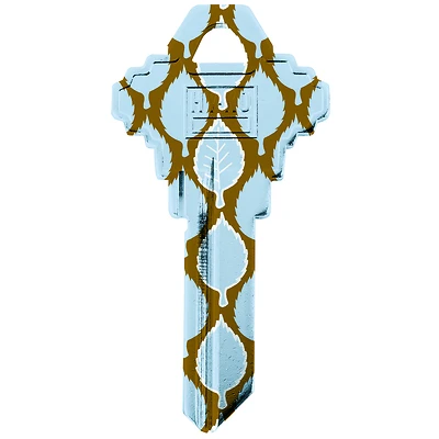 Hy-Ko 16010SC1-39 Key Blank, Blue/Tan Leaves, Brass, Schlage SC1