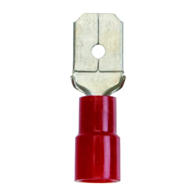 22-18 Ga. Insulated Wire Male Disconnect Red Vinyl 5 Pk, 0.250 In Tab Size