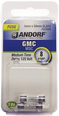 Gmc 8 Amps 125v Medium Time Delay Glass Fuse 2 Pk, 5mm X 20mm