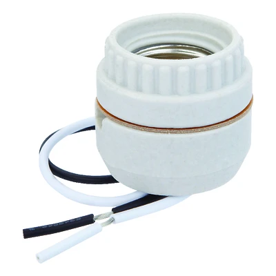 Porcelain Medium Base Ring Socket 2-piece 660w 250v E26 With 18 Awg Wire Leads