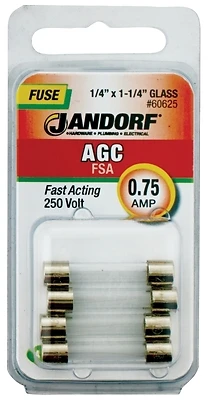 Agc 0.75 Amps Fast Acting Glass Fuse 4 Pk, 250 Volts, 1/4 X 1-1/4 In