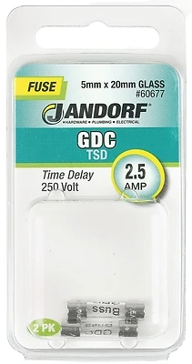 Gdc 2.5 Amp 250 Volt Glass Time Delay Fuse 2 Pk, 5mm X 20mm