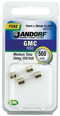 Gmc 500 Ma 250v Medium Time Delay Glass Fuse 2 Pk, 5mm X 20mm