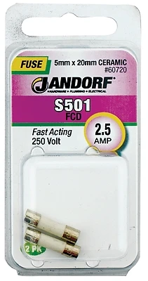 S501 2.5a Fast Acting Ceramic Fuse 2 Pk, 250v, 5mm X 20mm