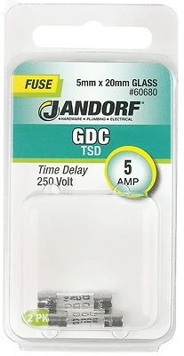 Gdc 5 Amp 250 Volt Time Delay Glass Fuse 2 Pk, 5mm X 20mm