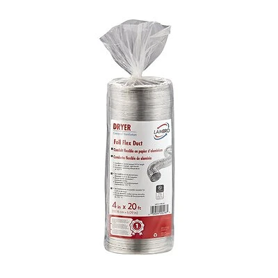 Clothes Dryer Transition Foil Flex Duct, UL 2158A , 4 In. x 20 Ft.