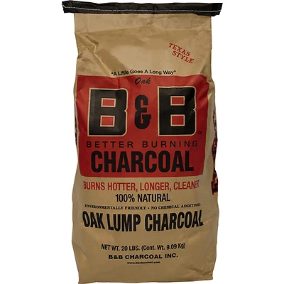 B&B Charcoal 00042 All Natural Oak Hardwood Lump Charcoal, 20 Lb Bag