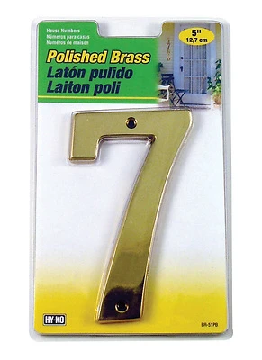 5 Inch Polished Brass Dimensional House Number 7 By Hy-ko Prestige Series