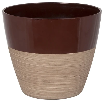 Landscapers Select PT-S068 Resin Planter, 8 in Dia, Round, Red/Wood