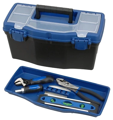 Plastic Tool Box, 16 In L X 8-1/4 In W X 7-3/4 In H With Tray
