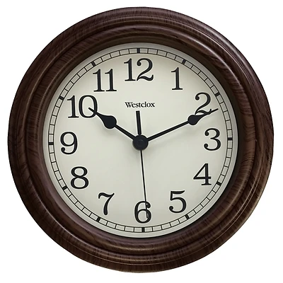 10 In. L X 10 In. W Classic Analog Wall Clock With Woodgrain Finish