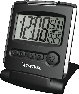 72028 Black Travel Alarm Clock With Lcd Display And Snooze Feature