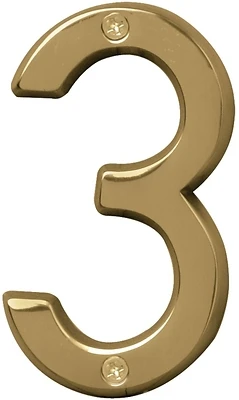 Hy-Ko Prestige BR-42PB/3 Brass House Number 3, 4 In., Nail-On With Mounting Hardware
