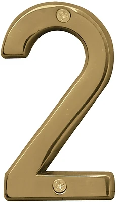 4 Inch Polished Brass Gold House Number 2 Nail-on With Mounting Hardware