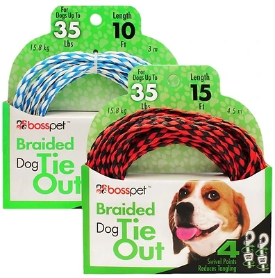 Boss Pet PDQ Q241000099 Poly Dog Tie-Out Rope, 10 Ft, Small/Medium Dogs