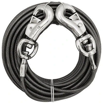 Silver Vinyl Coated Cable Dog Tie Out X-large 20 Ft For Extra Large Dogs
