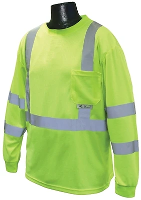 Ansi Class 3 Hi-vis Green Long Sleeve Safety T-shirt Large