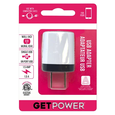 USB Wall Adapter, 1.5-Amp, Assorted Colors