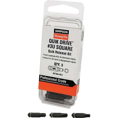 Quik Drive #3 Sq Insert Bit Pack, 3 Pieces, Model Bit3su-rc3