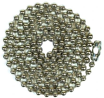 Beaded Lamp Chain With Connector, #10, Nickel-Plated, 3-Ft.