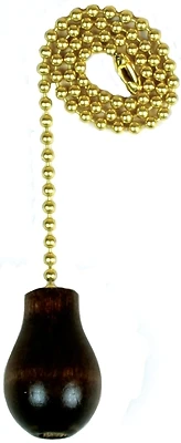 Jandorf 60318 Pull Chain, Brass With Walnut Wood Knob, 12-In.
